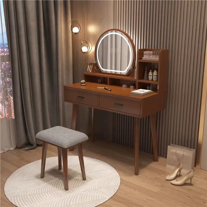 Ensemble de commode de luxe nordique moderne pour chambre à coucher avec tiroir à miroir en bois massif