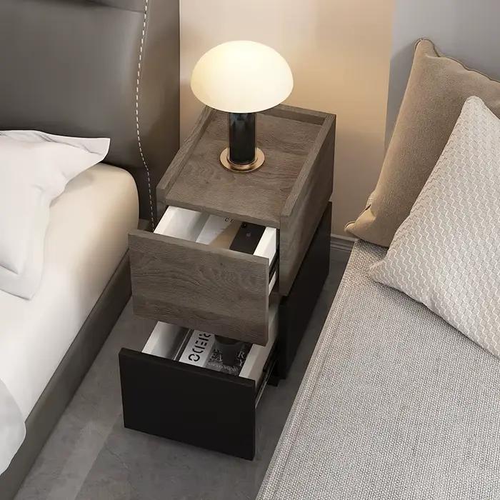 Table de chevet de chambre moderne avec épissure en bois de fond noir