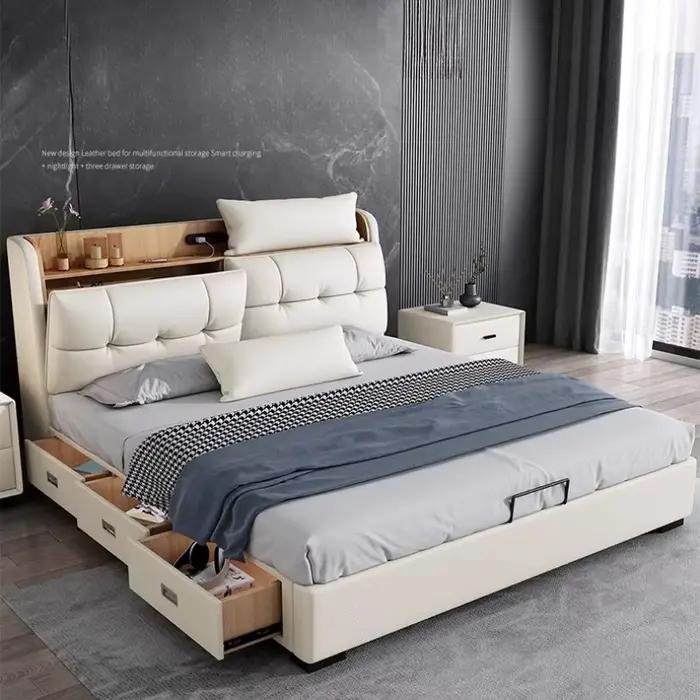 Cadres Queen lit tête de lit fantaisie blanc multifonctionnel lit Double moderne luxe Muebles Para dortoir maison accessoires