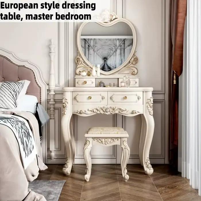 Coiffeuse de chambre à coucher de style français européen pour fille avec miroir LED et chaise