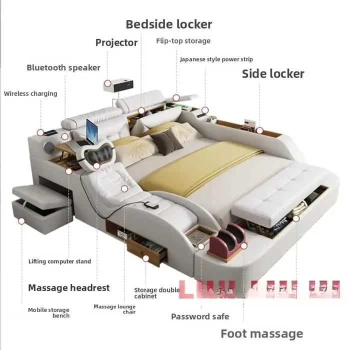 Lit intelligent multifonctionnel moderne pour 2 personnes | MEUBLES FUTURISTES | Lits en cuir véritable Tatami Ultimate
