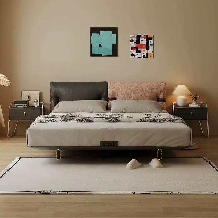 Lit suspendu de luxe en acier carbone et tissu cuir