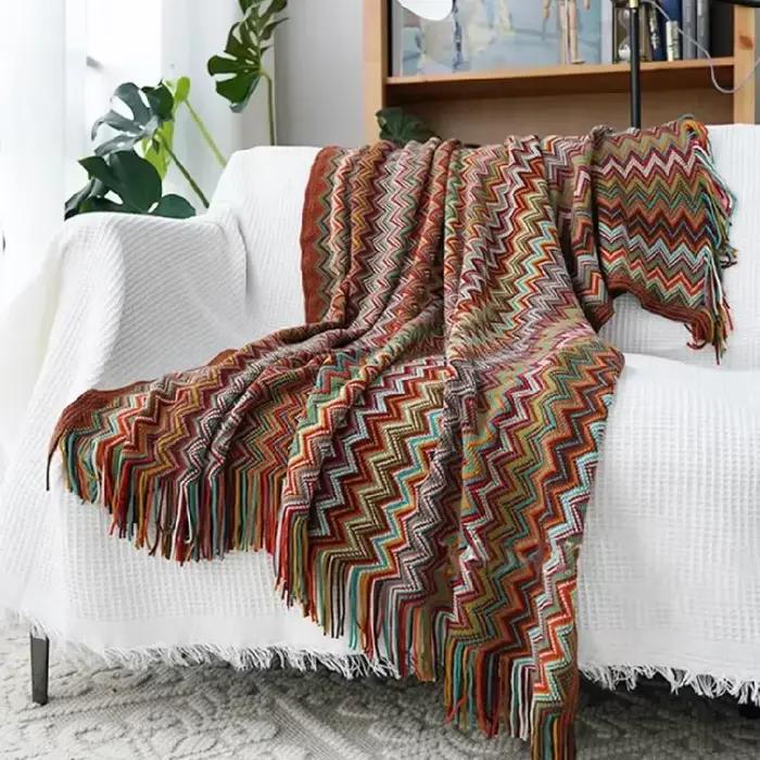 Couverture de lit bohème modèle tricoté décoration de la maison