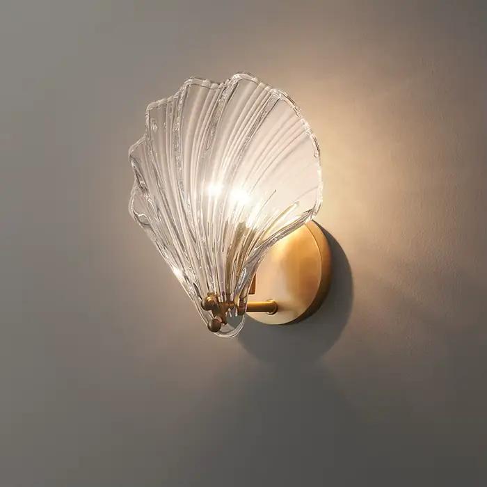 Applique Murale en Laiton en Forme de Coquillage au Design Nordique Moderne, Luminaire en Verre Transparent, Idéal pour un Restaurant, des Escaliers ou des Allées