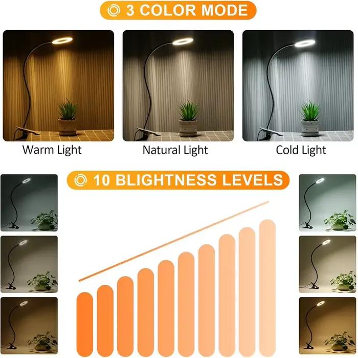 48 LED lampe de bureau Clip USB livre lumière chevet 360 ° Protection oculaire flexible