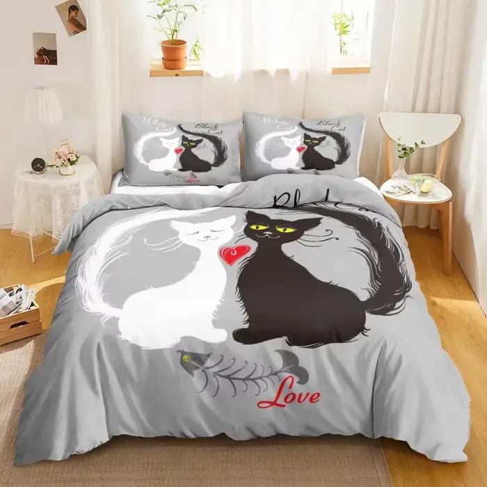 Ensemble de literie imprimé simple face chat mignon