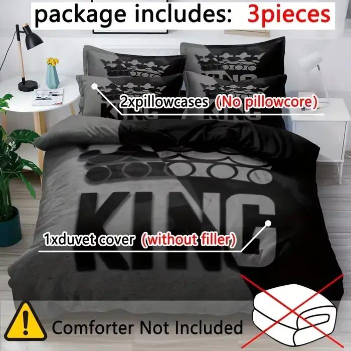 Ensemble de housse de couette à motif de lit King Size gris et noir
