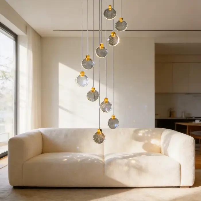 Lustre LED Rond Moderne de Luxe Doré avec Cristaux