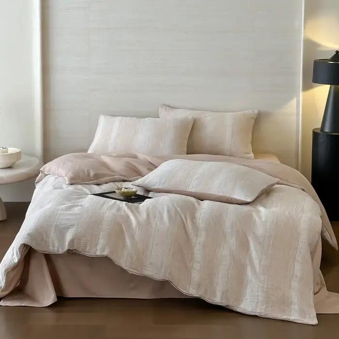 Parure de lit 100 % coton en gaze triple épaisseur avec draps