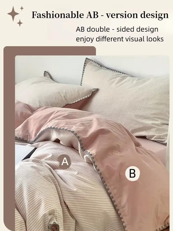 Housse de couette 100 % coton de classe A – Parure de lit douce et respirante délavée avec bord coque