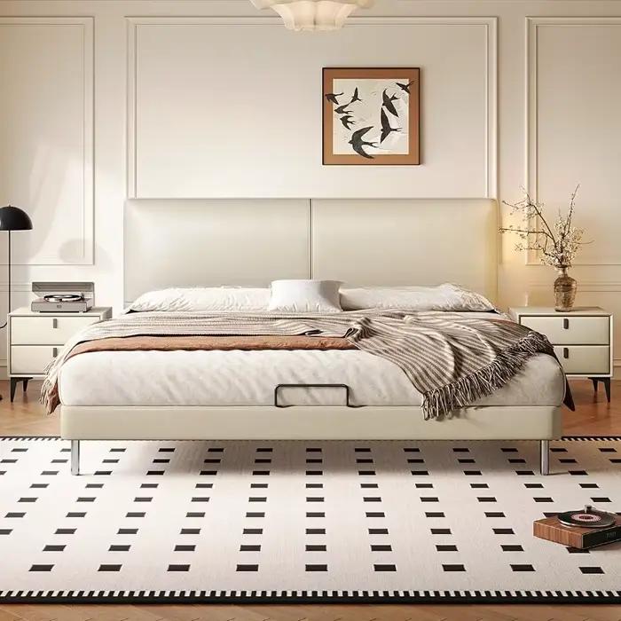 Lit Moderne Tendance pour 2 Personnes avec Tête de Lit en Cuir Pleine Fleur