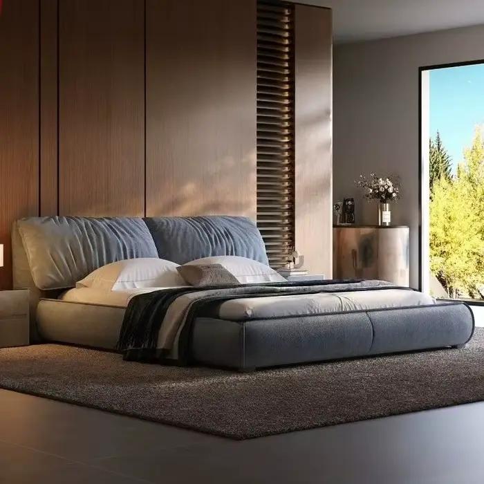 Lit double en tissu simple et luxueux pour 2 personnes