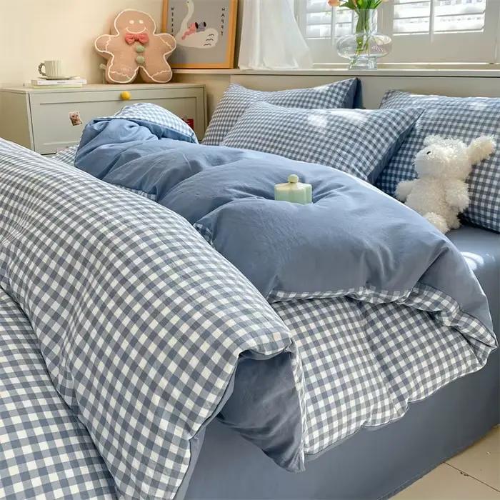 Housse de couette ensemble de lit lin pur coton quatre pièces