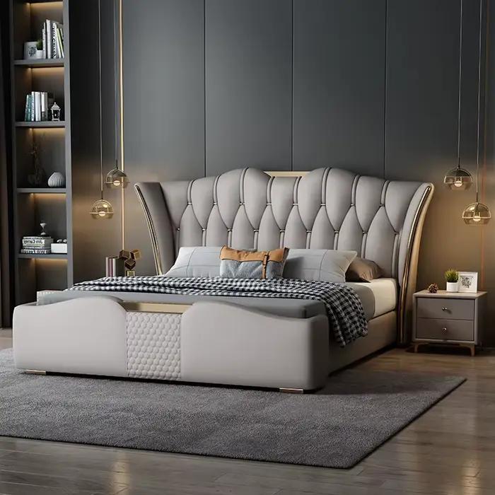 Corium lit en rouleau souple Design moderne Simple gris lit haut De gamme chambre mariage Camas De Matrimonio dortoir accessoires pour la maison