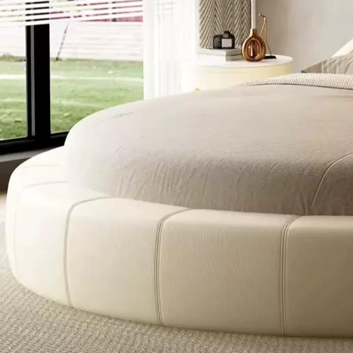 Lit de style européen minimaliste blanc crème de luxe avec tête de lit française