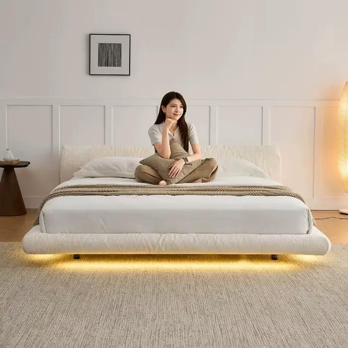 Lit double moderne et simple en tissu de luxe nordique
