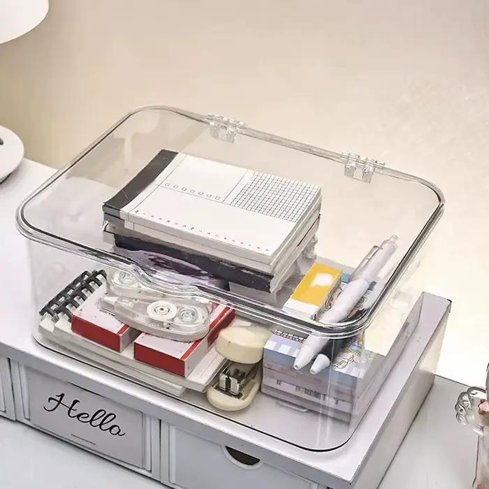 Boîte de rangement en plastique à couvercle rabattable