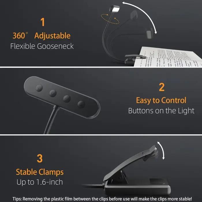 Lampe de lecture de nuit portable flexible et facile à clipser