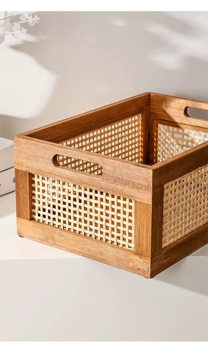 Boîte de rangement de bureau japonaise en bois massif