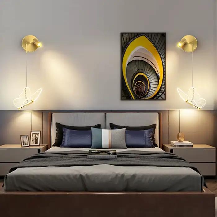 Applique murale papillon nordique, appliques murales de luxe minimalistes, éclairage intérieur, décoration de chevet, éclairage de fond de chambre à coucher, éclairage d'allée