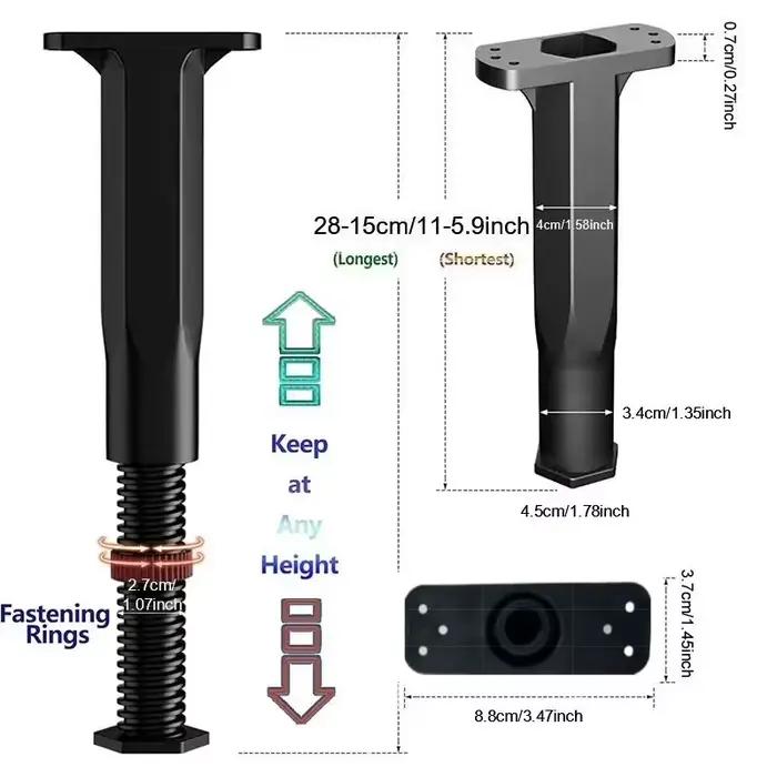 Lot de 4 pieds de support de lit réglables