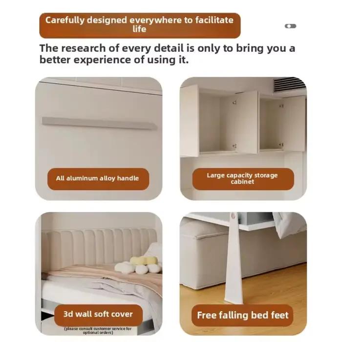 Lit Murphy multifonctionnel moderne intégré au mur avec armoire latérale rabattable pour petit appartement ou salon