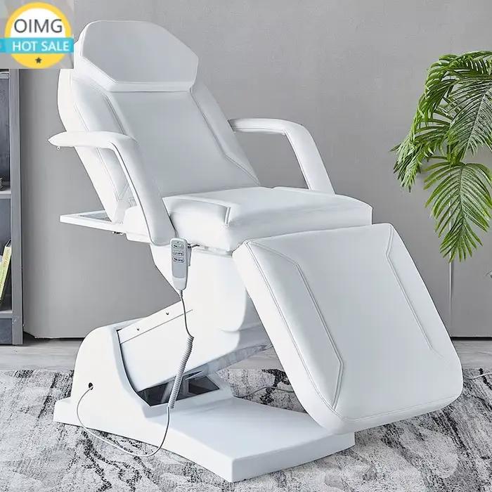 Lit d'extension de cils électrique multifonctionnel debout en cuir PU blanc ivoire 3 moteurs Lit de massage