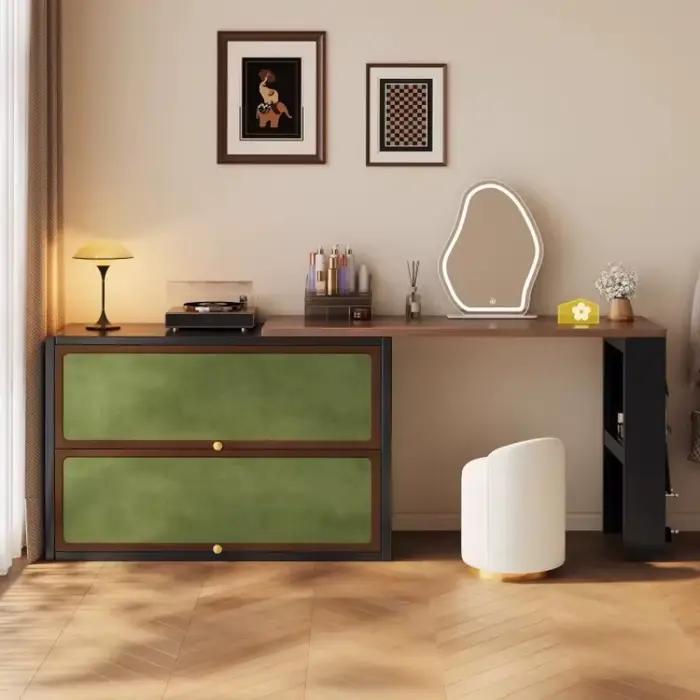 Coiffeuse télescopique verte pour femme avec miroir intégré