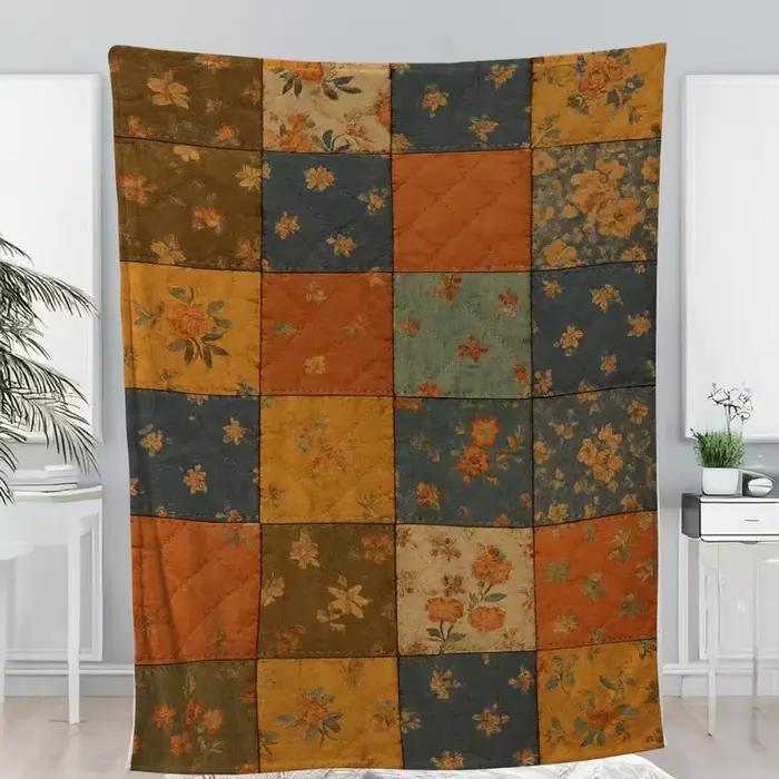 Couverture en coton patchwork Kantha à imprimé floral