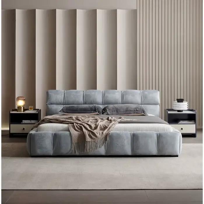 Lit double en tissu minimaliste moderne