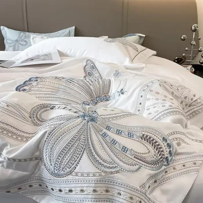Parure de lit de luxe 100 % coton égyptien avec broderie papillon