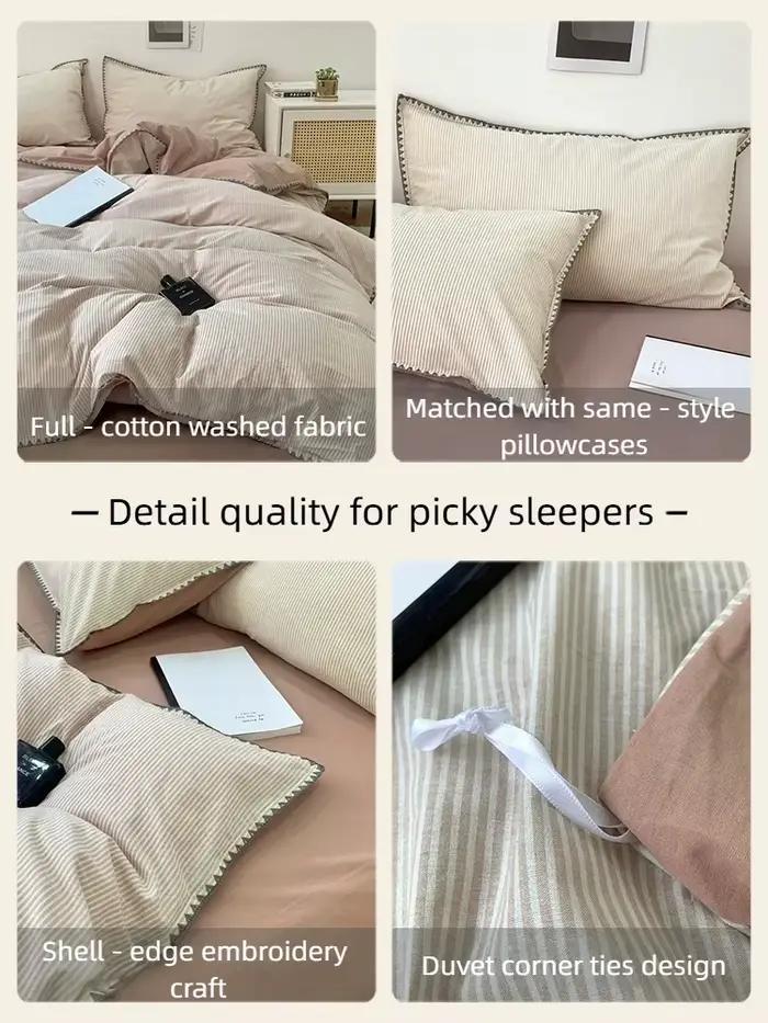 Housse de couette 100 % coton de classe A – Parure de lit douce et respirante délavée avec bord coque