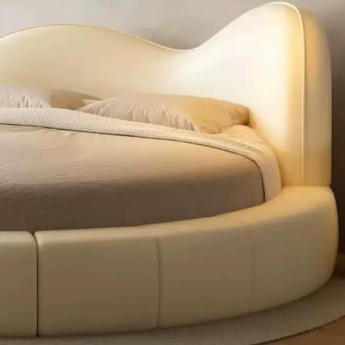 Lit de style européen minimaliste blanc crème de luxe avec tête de lit française