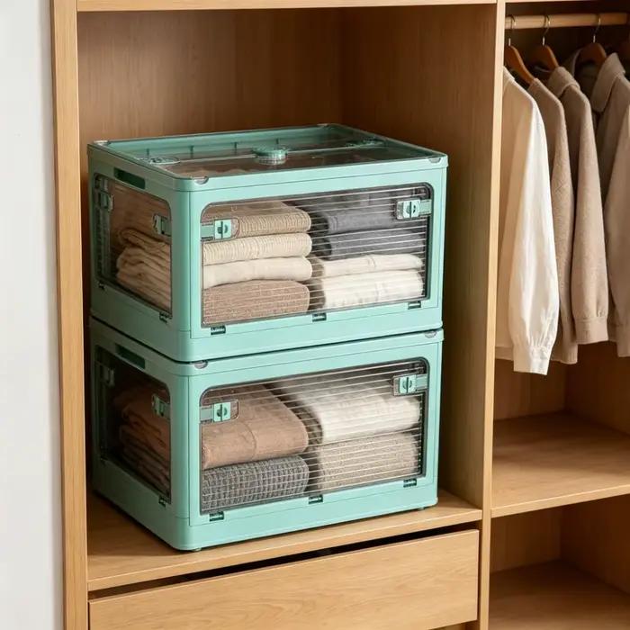 Boîte de rangement pliable pour livres avec cinq compartiments empilables transparents pour vêtements