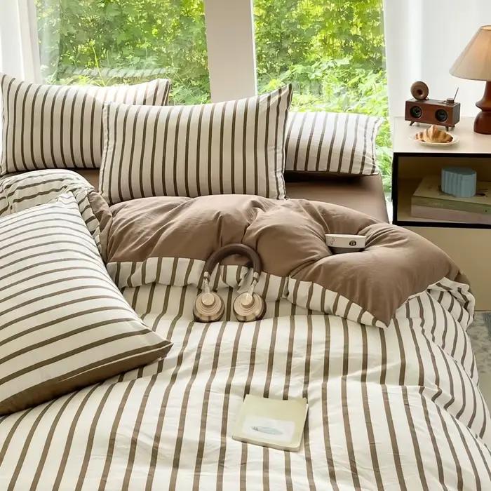 Housse de lit 3 pièces en bande de couleur bicolore (1 *