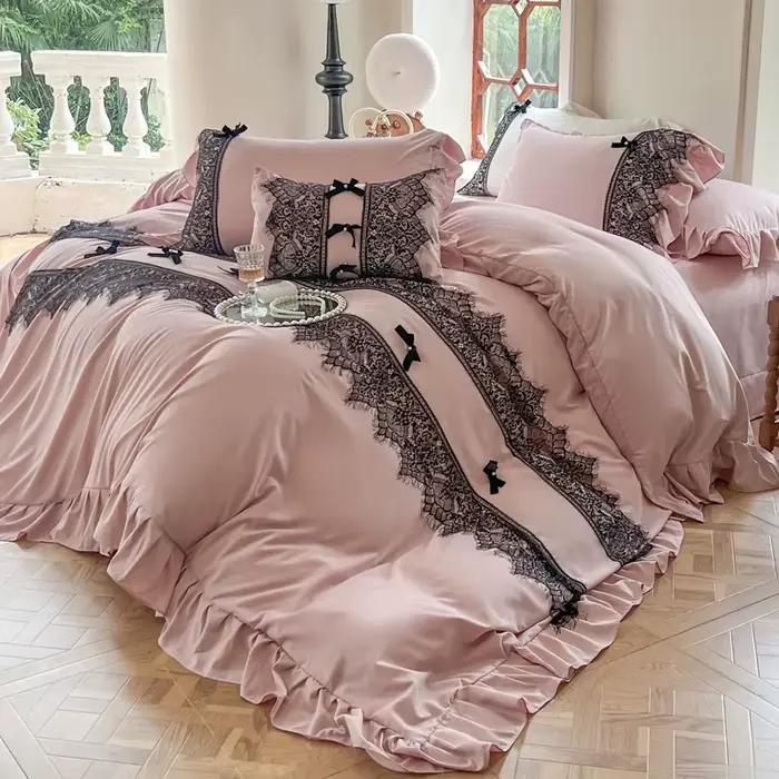 Parure de lit Vintage française en dentelle noire