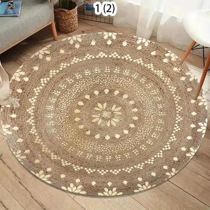 Tapis rond à texture imitation jute naturelle
