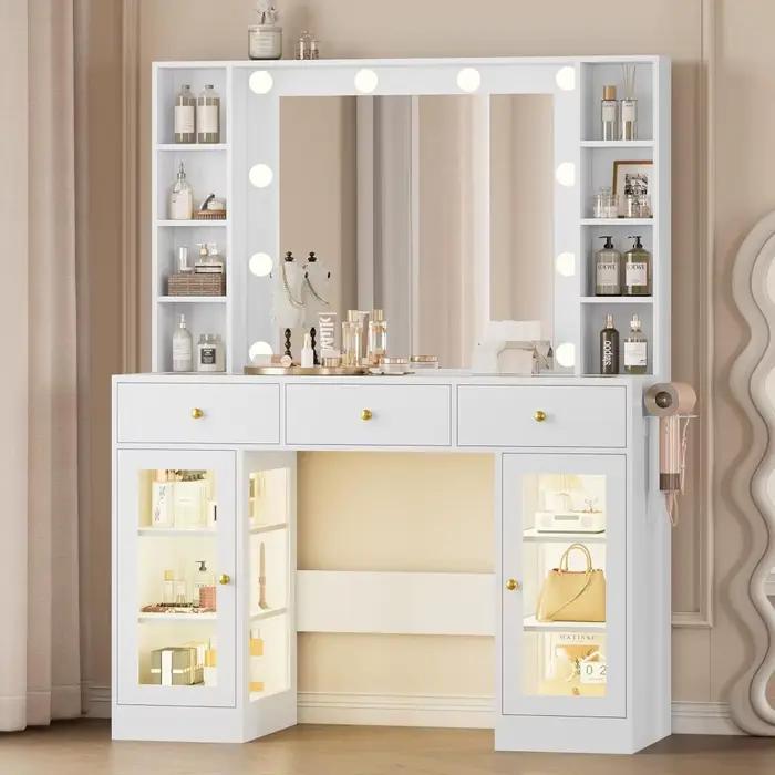 Vanité blanche avec plateau en verre