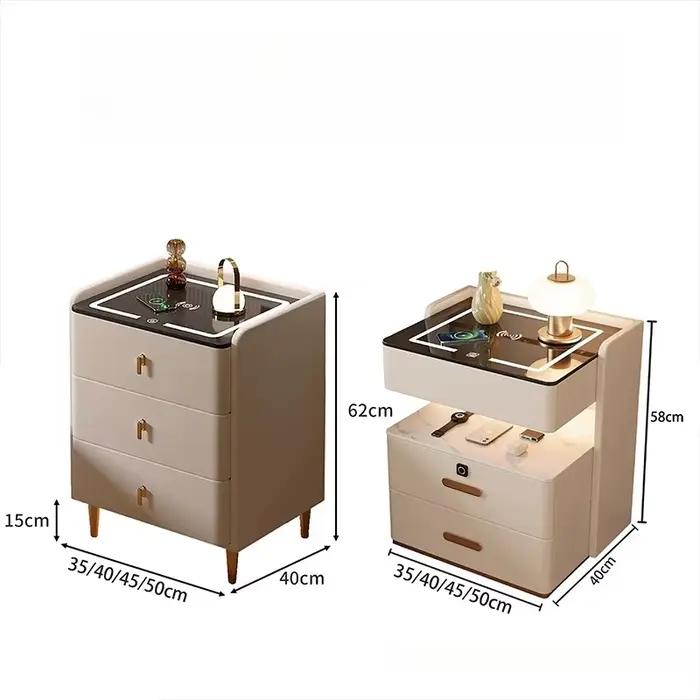 Veilleuse LED nordique, table de chevet minimaliste avec tiroir, armoire intelligente blanche, table de chevet moderne avec chargeur, meubles de nuit
