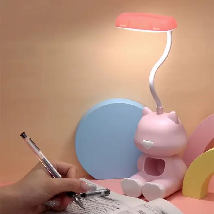 Lampe de bureau Led Flexible en forme de chat mignon et créatif, avec support pour téléphone, lampe de chevet réglable de couleur, pour chambre d'étudiant d'enfants