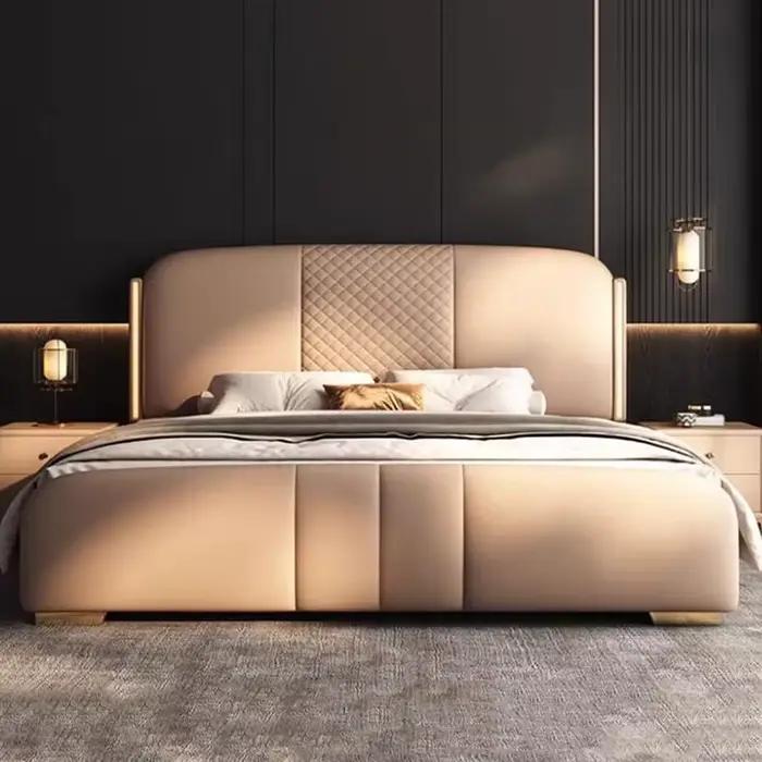 Lit Double Luxe Nordique 180x200cm avec Table de Chevet Esthétique