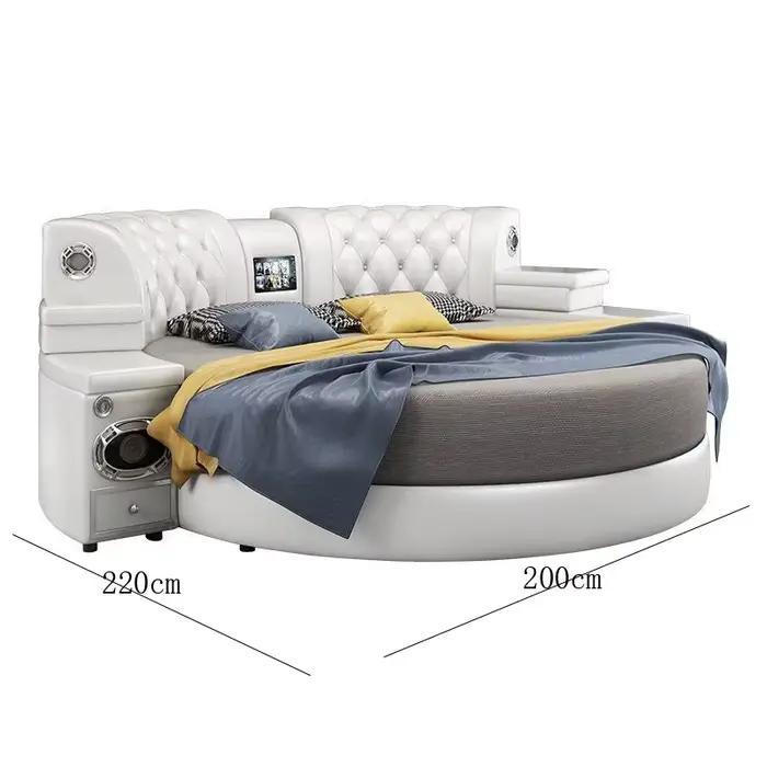 Lit Double rond de luxe rembourré en cuir
