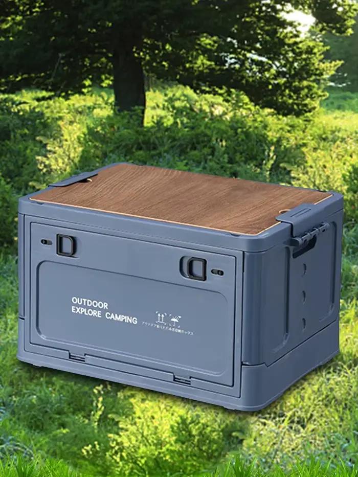 Boîte de rangement pliable avec couvercle en bois