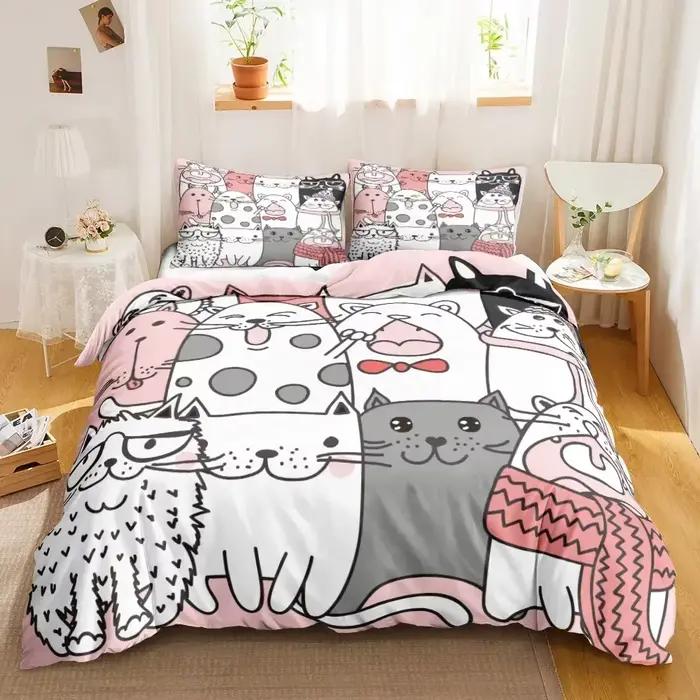 Ensemble de literie imprimé simple face chat mignon