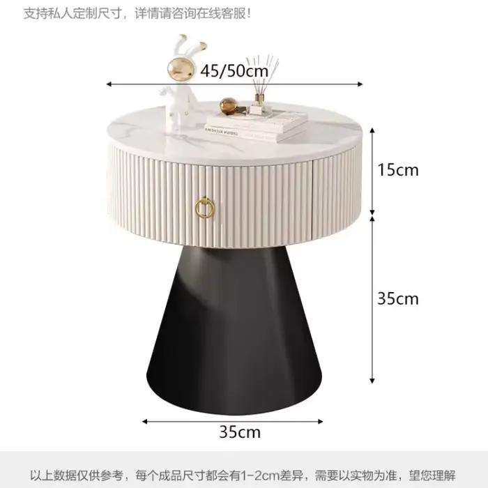 Table de chevet moderne blanche minimaliste avec lampe horloge et pieds ronds
