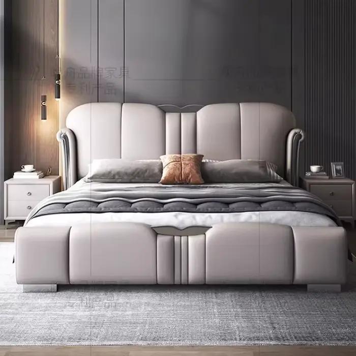 Lit double de luxe 180x200cm avec tête de lit unique et esthétique pour chambre à coucher - Accessoires de maison