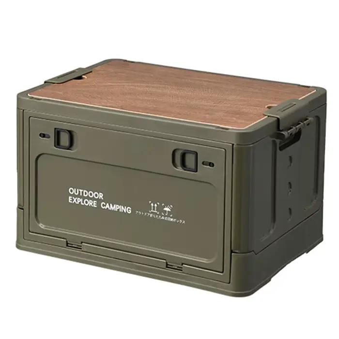 Boîte de rangement pliable avec couvercle en bois