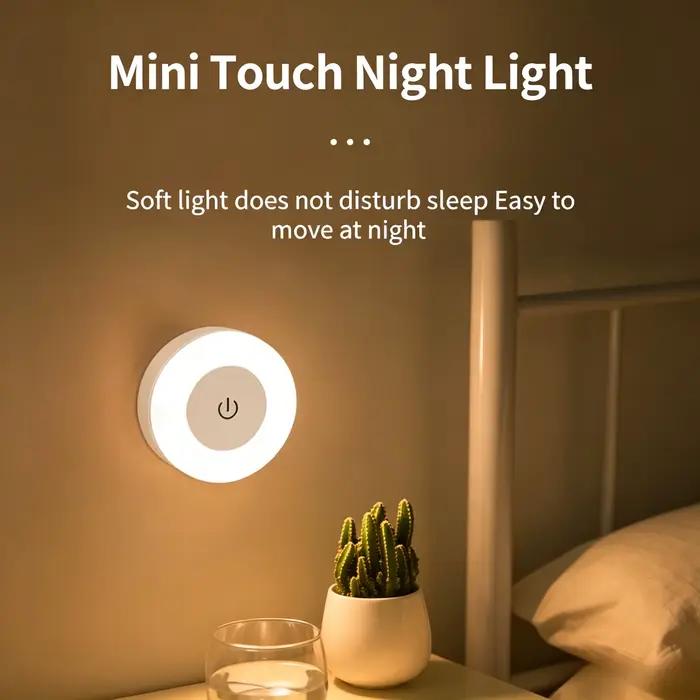 Lampe de chevet LED rechargeable à capteur tactile rond, veilleuse à intensité variable pour chambre à coucher, couloir, lampe d'allaitement pour bébé à économie d'énergie