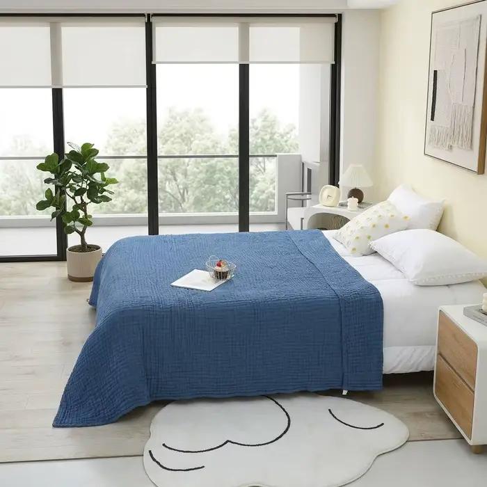 Couverture en pur coton super douce et respirante, en gaze de mousseline six couches, idéale pour l'été, couverture climatisée, couvre-lit ou couvre-canapé (1 pièce)