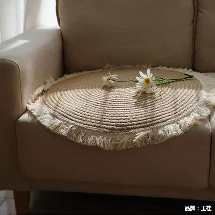 HeMu-Tapis Rond Tissé à la Main avec Pompon